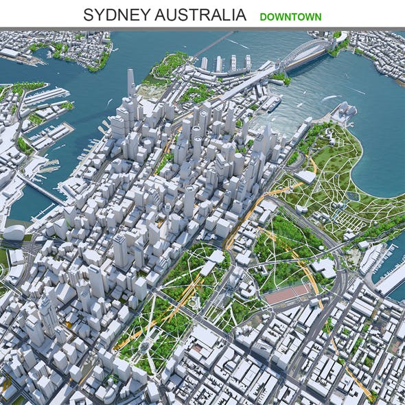Sydney Downtown City Australia 3D Model 8km